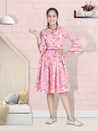 Cutiekins Girls Pink & White Printed Fit & Flare Dress