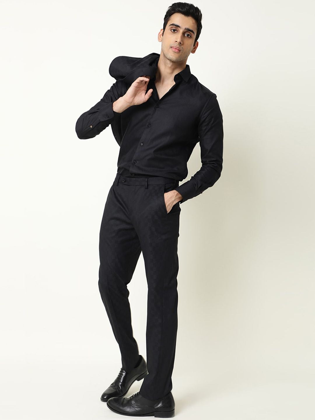 RARE RABBIT Men Navy Blue Slim Fit Trousers