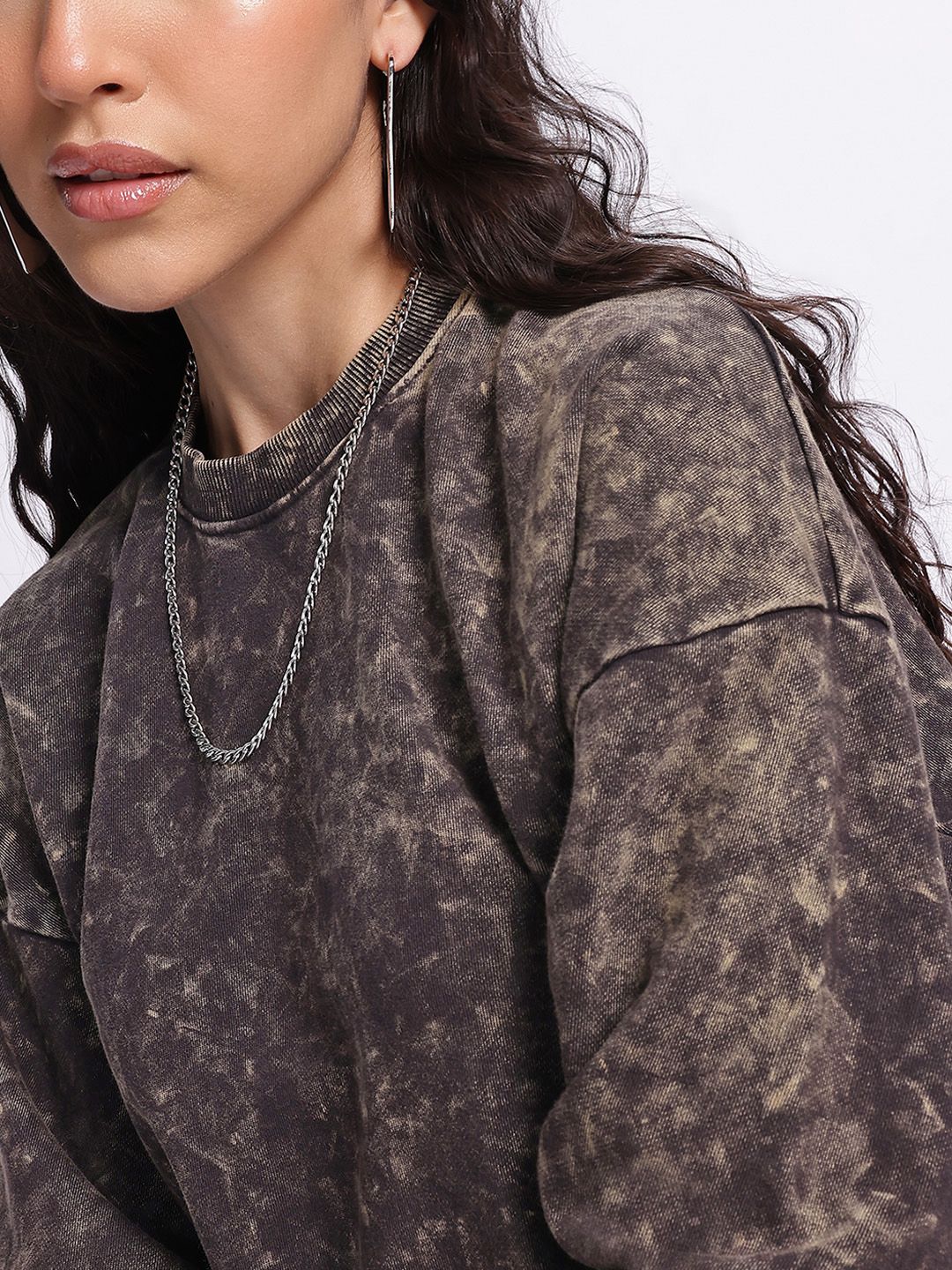 DressBerry Tie-Dye Washed Effect Drop-Shoulder Sleeves Pullover