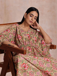 Pakaian Cotton Cotton Kaftan Midi yang bercetak bunga
