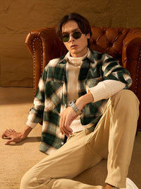 DENNISON Men Double Pocket Drop Shoulder Oversized Cotton Checked Shacket