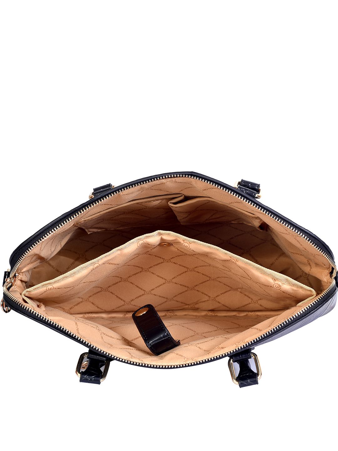 Lino Perros Women Black Croc-Textured Laptop Bag with Detachable Sling Strap