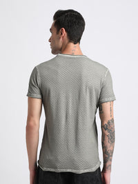 THE BEAR HOUSE Slim Fit Geometric Printed Raw Edge Pure Cotton T-shirt