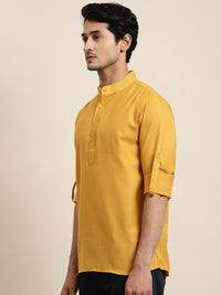 Anug by SOJANYA Men Mustard Yellow Mandarin Collar Short Kurta