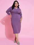 SASSAFRAS Curve Plus Size Shirt Collar Wrap Midi Dress