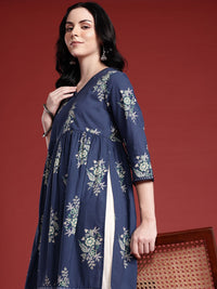 Anouk Women Floral Printed Pure Cotton Pleated A-Line Kurta