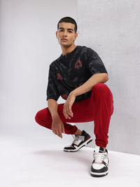 HRX by Hrithik Roshan Printed Drop-Sleeves Pure Cotton Oversized Lifestyle T-shirt