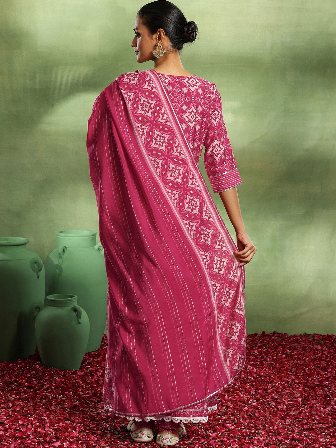 Libas Ethnic Motifs Printed Empire Thread Work Kurta with Churidar & Dupatta