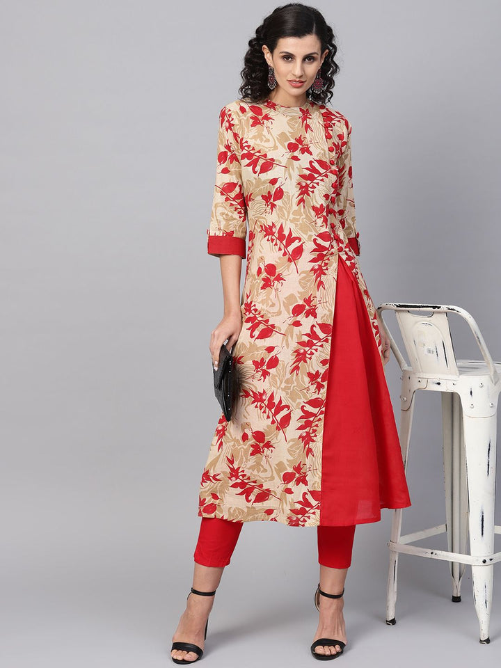 SOJANYA Women Red & Beige Printed A-Line Kurta