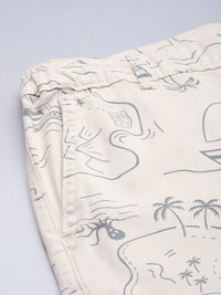 The Indian Garage Co Men Cream-Coloured Printed Slim Fit Cotton Chino Shorts