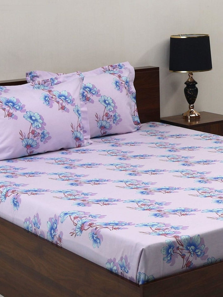 BOMBAY DYEING Blue Floral Cotton 140 TC Double Queen Bedsheet Set- 2.28 m X 2.54 m