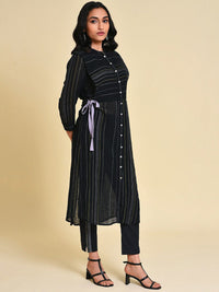 W Striped Thread Work Pure Cotton Kurta with Trousers