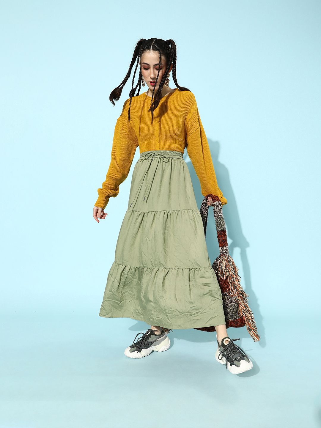 STREET 9 Women Mustard Yellow Acrylic Pullover