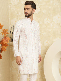SOJANYA Kurta Katun Tulen Bersulam Geometrik Kolar Mandarin Lurus