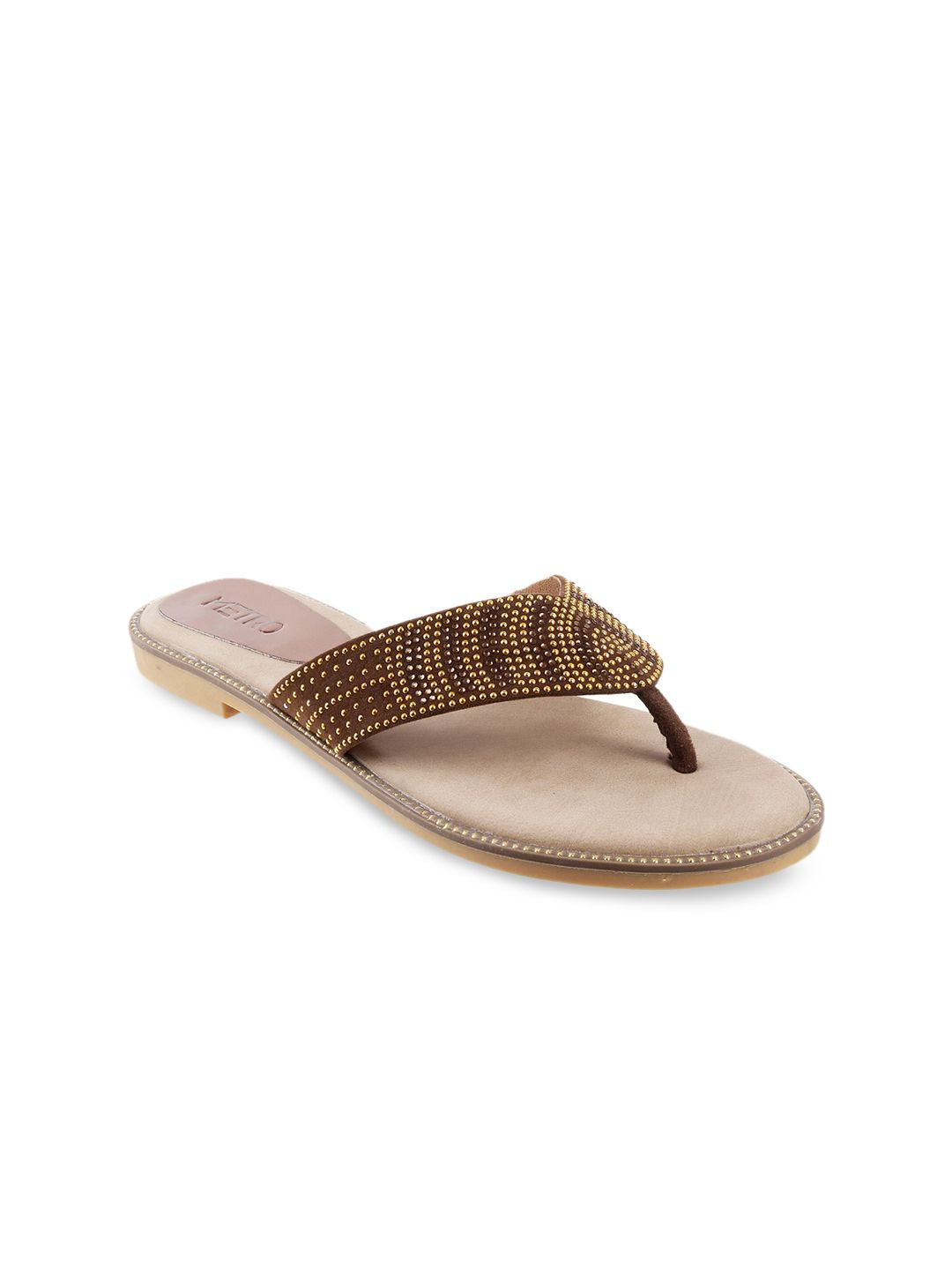Metro Women Brown Embellished Open Toe Flats