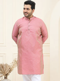 SOJANYA PLUS Men Pink & Golden Jacquard Silk Woven Design Kurta Lurus