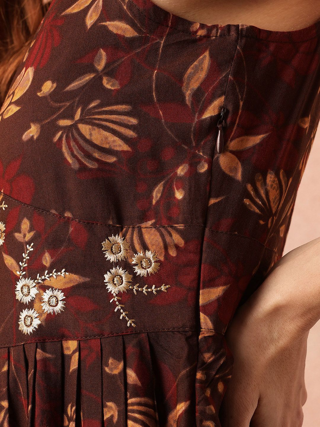 all about you Floral Print Flared Ethnic Dress With Dupatta