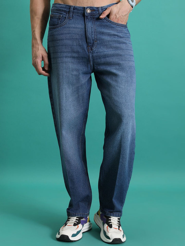 HIGHLANDER Men Loose Baggy Fit Clean Look Light Fade Cotton Jeans