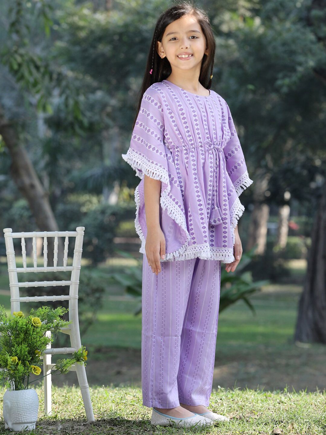 Cutiekins Girls Printed Round Neck Kaftan Kurta with Palazzos