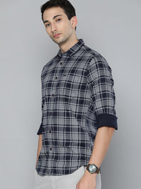 The Indian Garage Co Men Navy Blue Slim Fit Tartan Checks Opaque Checked Casual Shirt