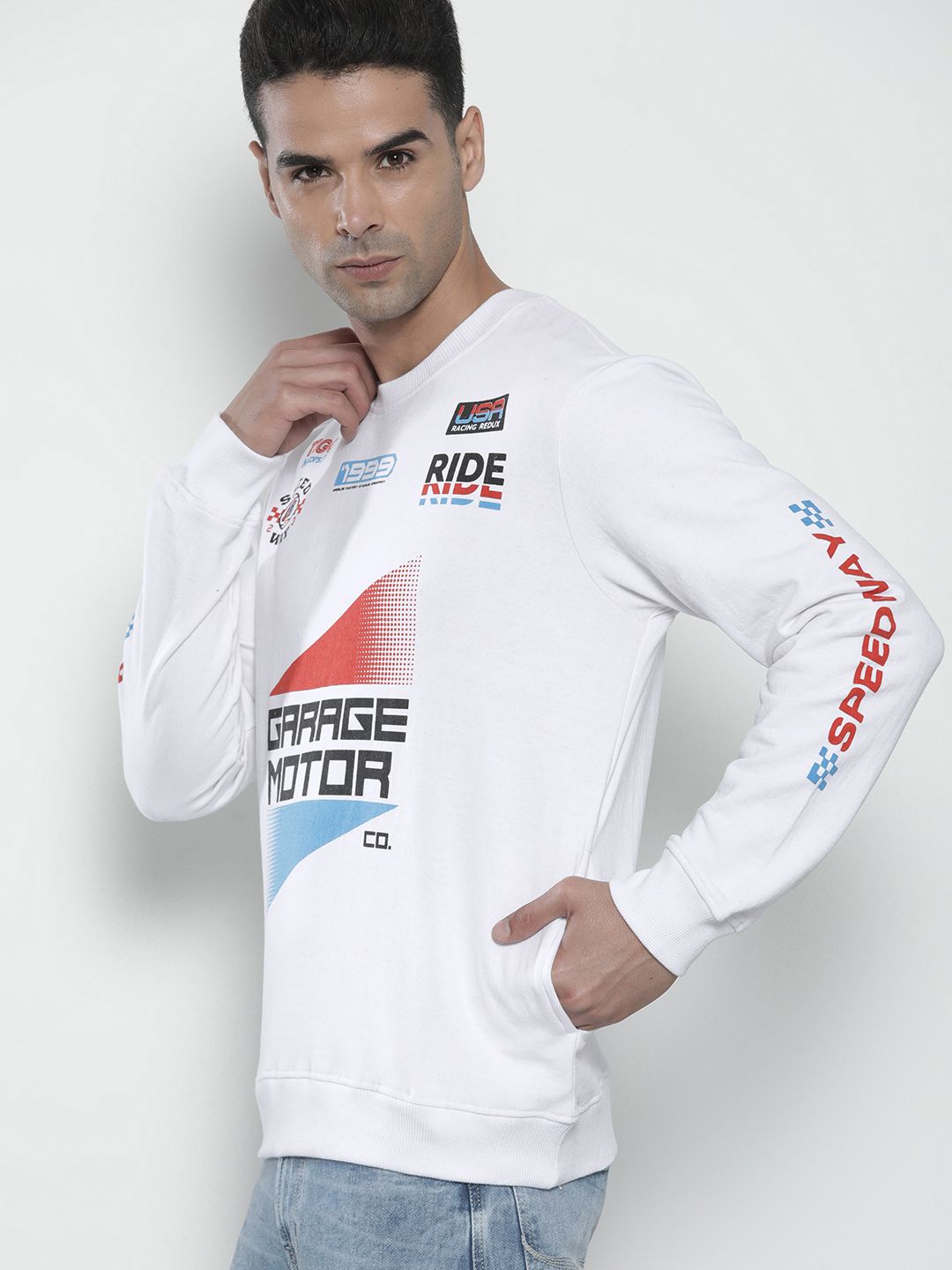 The Indian Garage Co Men White Printed Sweatshirt