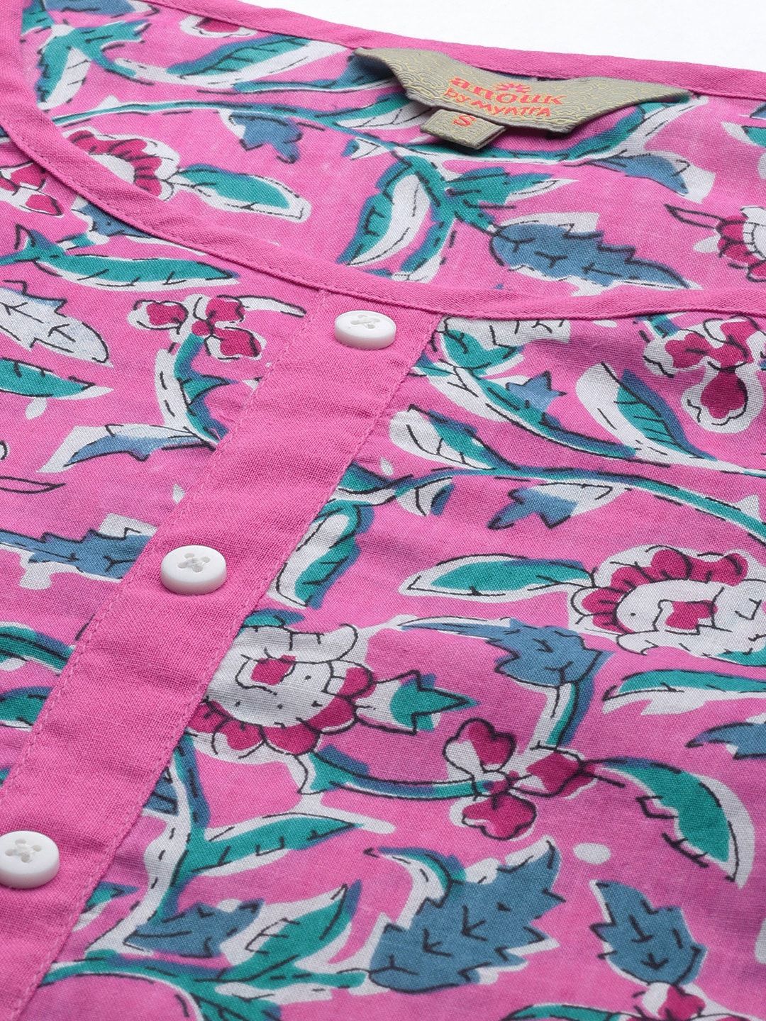 Anouk Women Pink Floral Printed Pure Cotton Straight Kurta