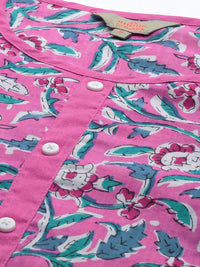Anouk Women Pink Floral Printed Pure Cotton Straight Kurta