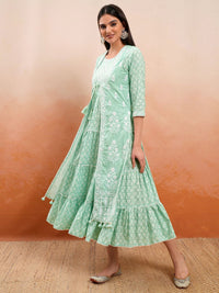 Vishudh Women Floral Embroidered Cotton A-Line Midi Dress