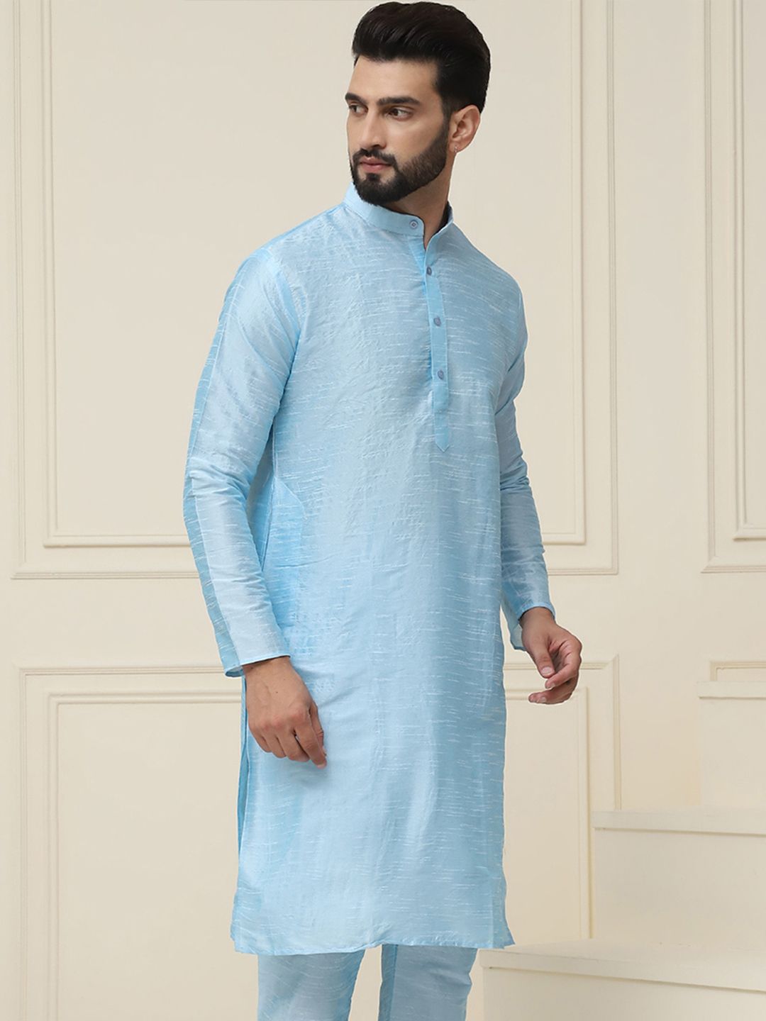 SOJANYA Men Turquoise Blue Solid Straight Kurta