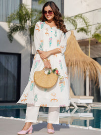 Indo Era Floral Printed Pure Cotton A-Line Kurta with Trousers