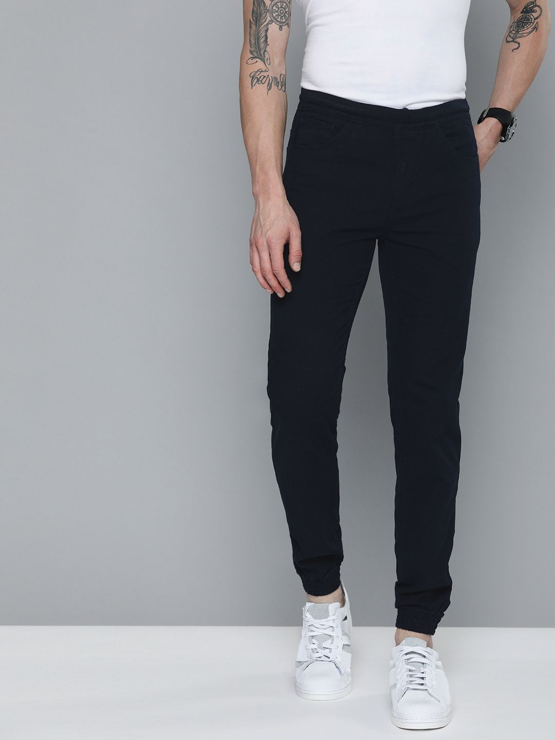 The Indian Garage Co Men Navy Blue Slim Fit Joggers Trousers