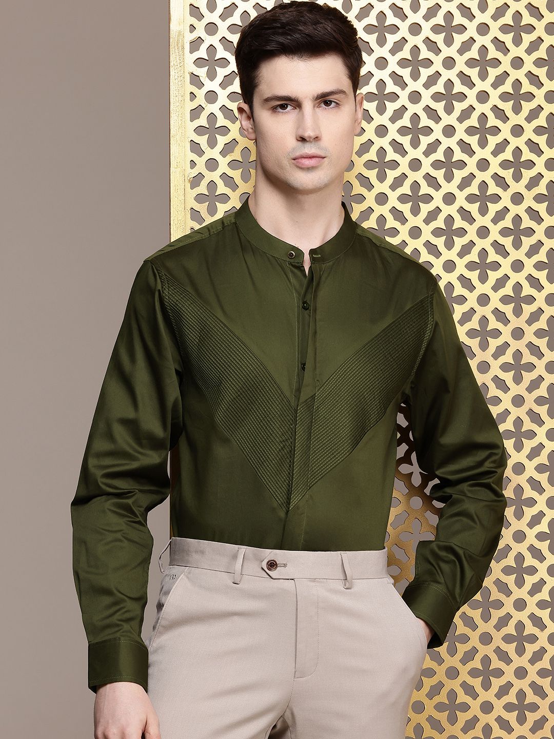 House of Pataudi Pure Cotton Pleated Party Shirt