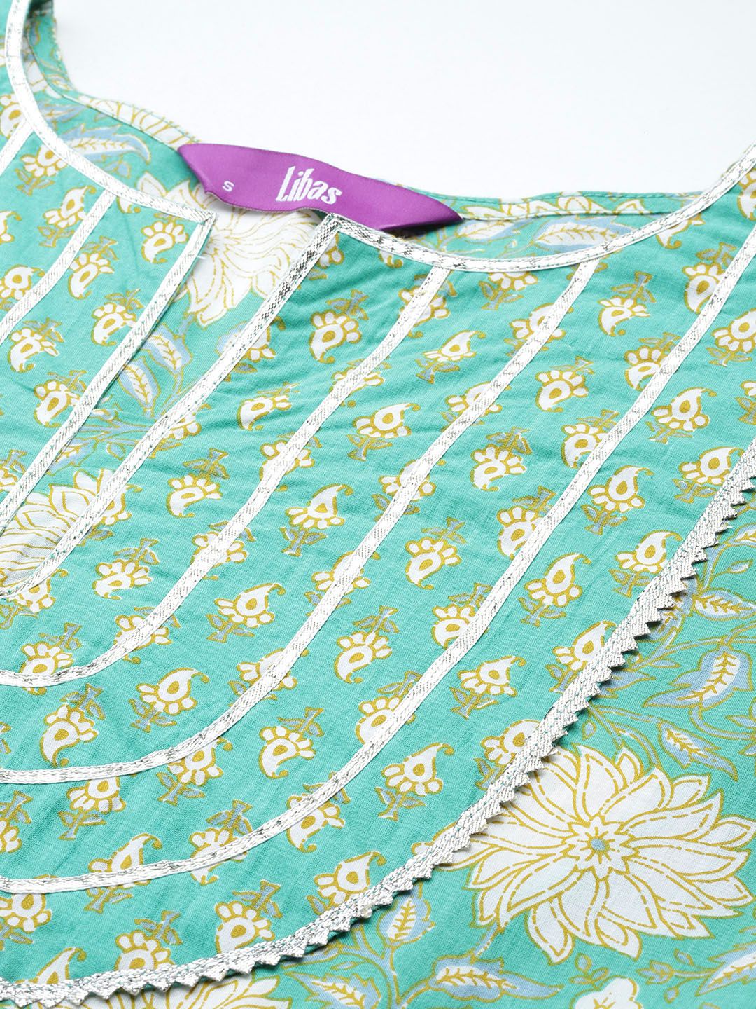 Libas Women Floral Yoke Design Empire Gotta Patti Pure Cotton Kurta Set