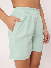 DressBerry Women Stay Cool Pleated Seersucker High-Rise Regular Shorts