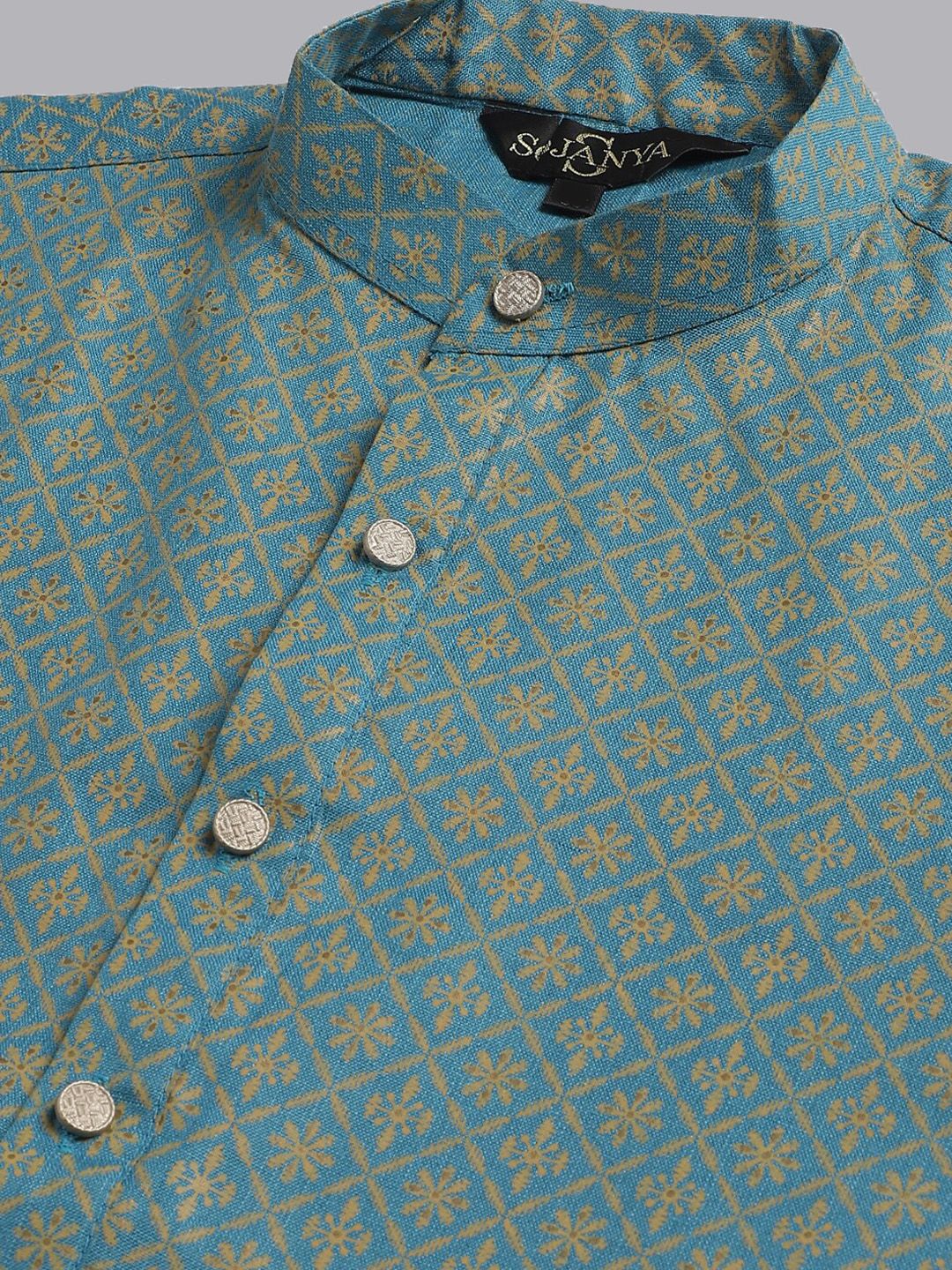 SOJANYA Floral Printed Mandarin Collar Cotton Linen Kurta