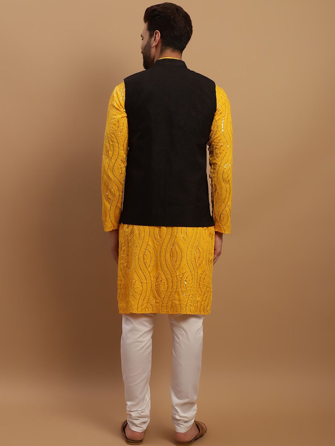 SOJANYA Geometric Embroidered Regular Pure Cotton Kurta With Churidar & Nehru Jacket