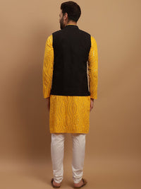 SOJANYA Geometric Embroidered Regular Pure Cotton Kurta With Churidar & Nehru Jacket
