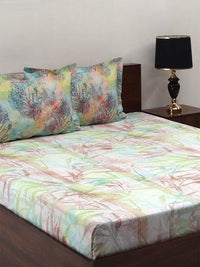 BOMBAY DYEING Fantasque Green Floral Printed Cotton 180 TC King Bedsheet Set 2.74 x 2.74 m