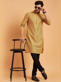 SOJANYA Mandarin Collar Ethnic Motifs Printed Cotton Linen Kurta