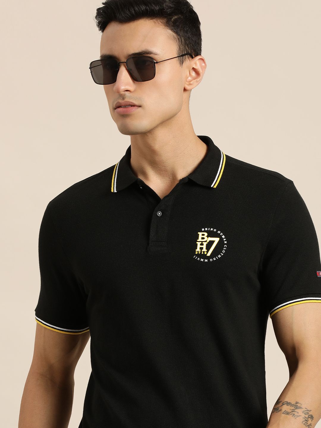 Menjadi T-shirt Lelaki Polo Kolar Polo Hitam Kapas Tumpahan T-shirt Kapas Slim Dengan Cetakan Logo Jenama