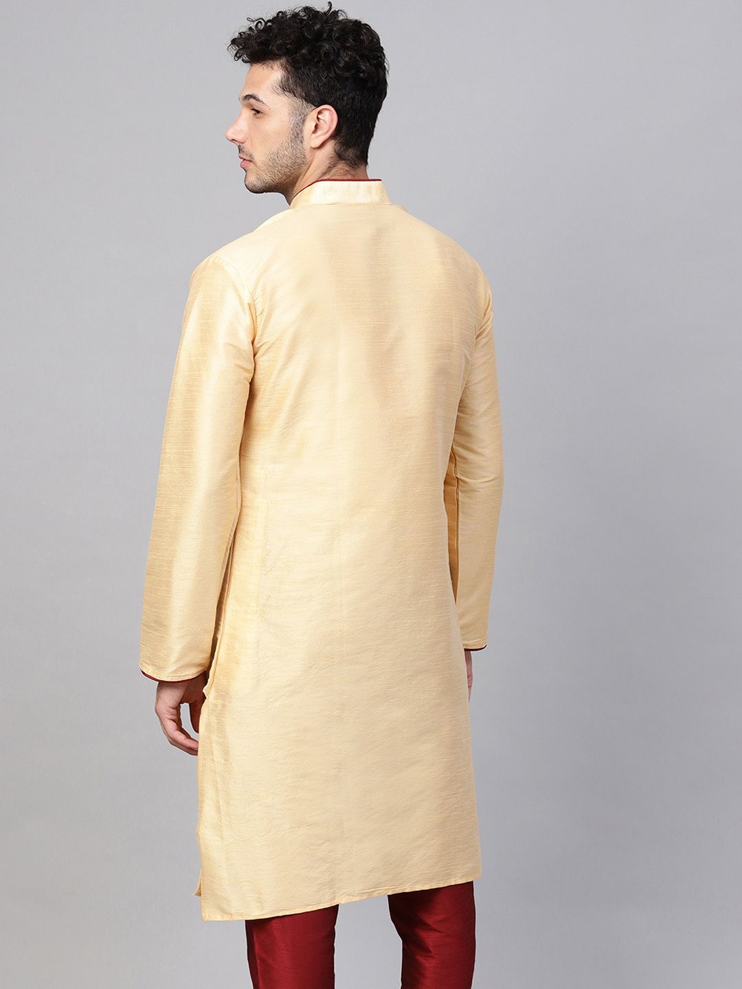 SOJANYA Men Cream-Coloured Solid Straight Kurta