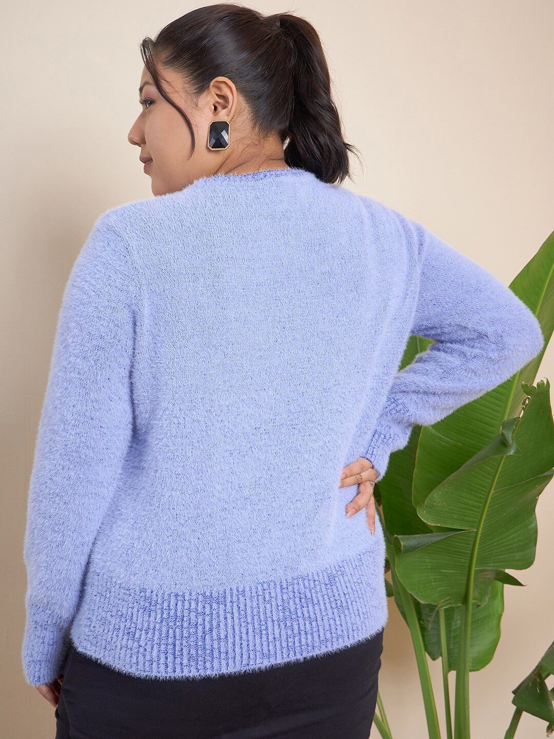 CURVY STREET Plus Size Pure Acrylic Fuzzy Pullover