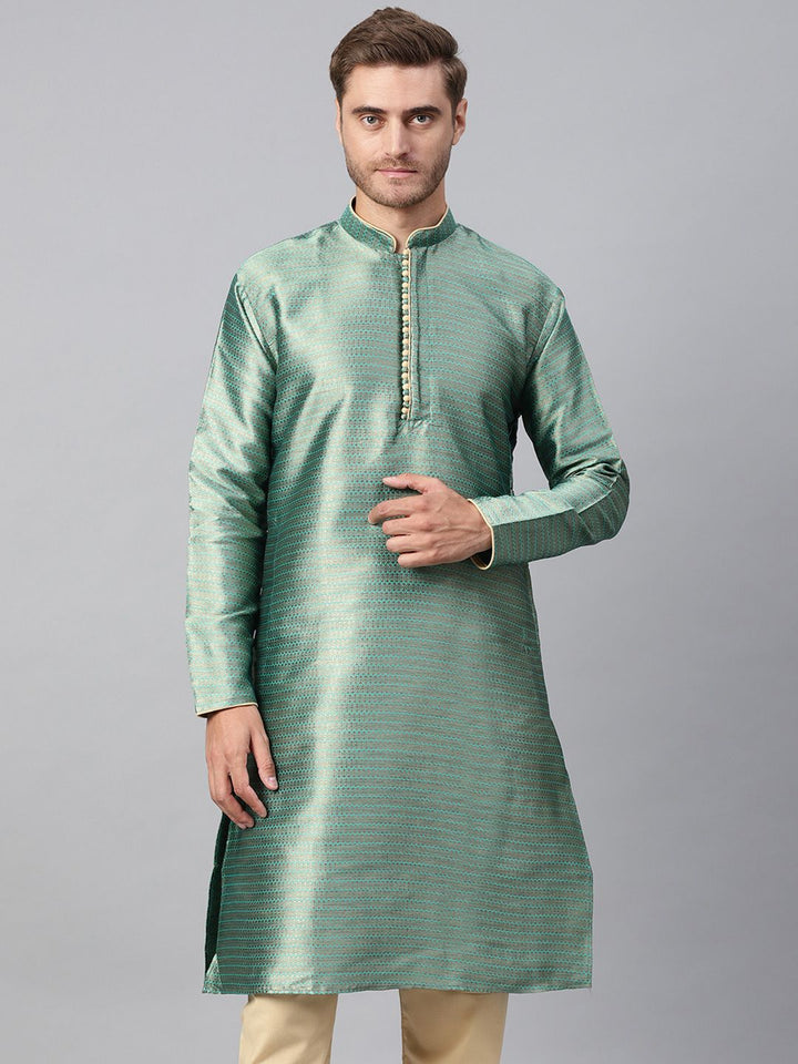 SOJANYA Men Sea Green & Beige Woven Design Straight Kurta