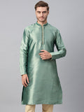 SOJANYA Men Sea Green & Beige Woven Design Straight Kurta