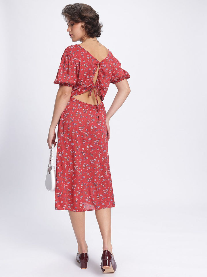 DressBerry Floral Fantasy Cut Out Detail Midi Dress