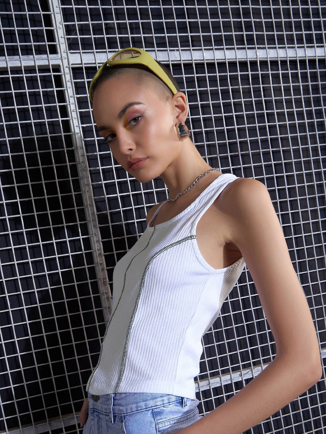 SASSAFRAS White Square Neck Tank Top