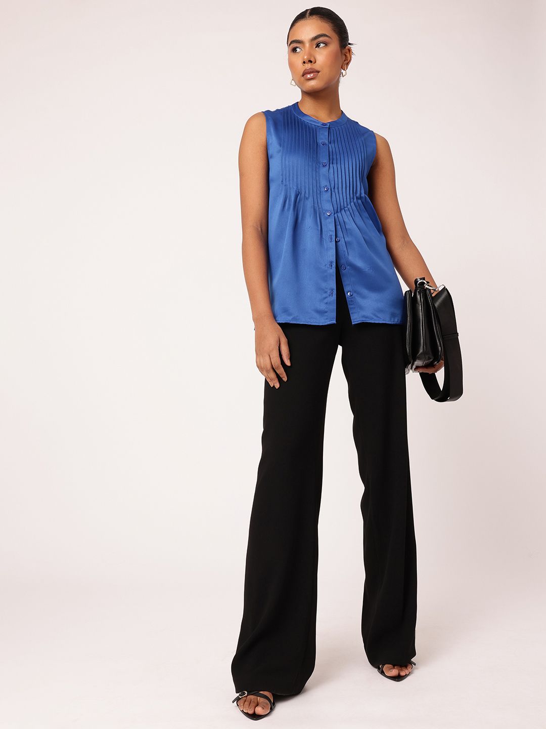 DressBerry Delicate Pleated Satin Finish Sleeveless Top