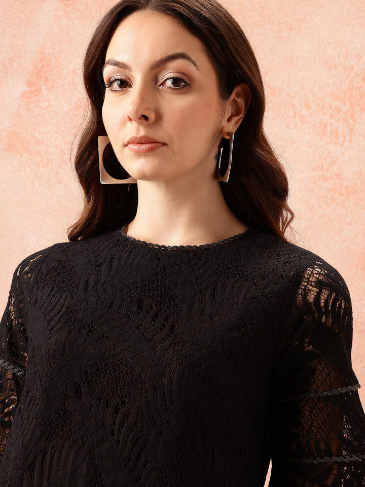 all about you Self Design Lace Up Bell Sleeve Top