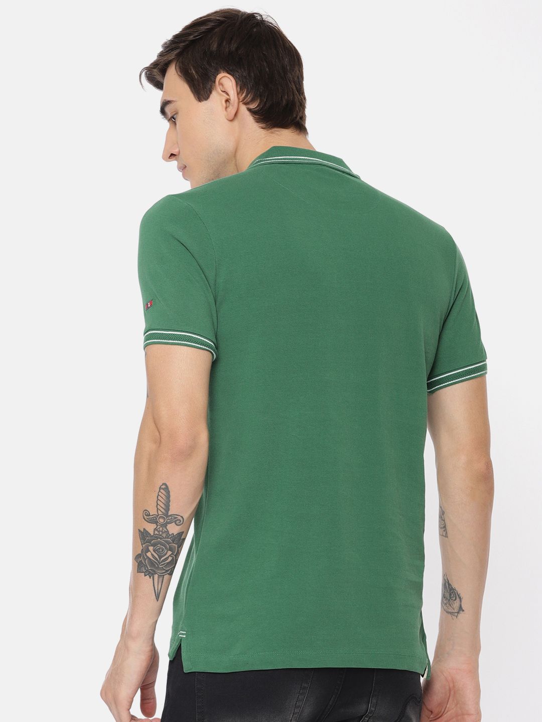 Being Human Clothing Men Green Solid Polo Collar Pure Cotton T-shirt