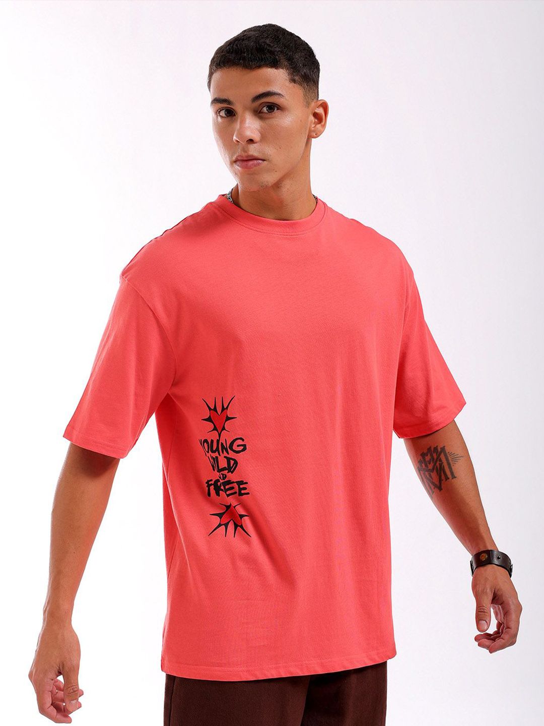The Indian Garage Co Men Back Printed Boxy Oversized Round Neck T-shirt